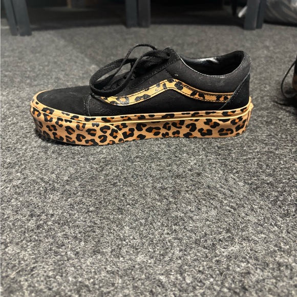 Vans Black and Leopard Print Women's Shoes - Picture 2 of 3